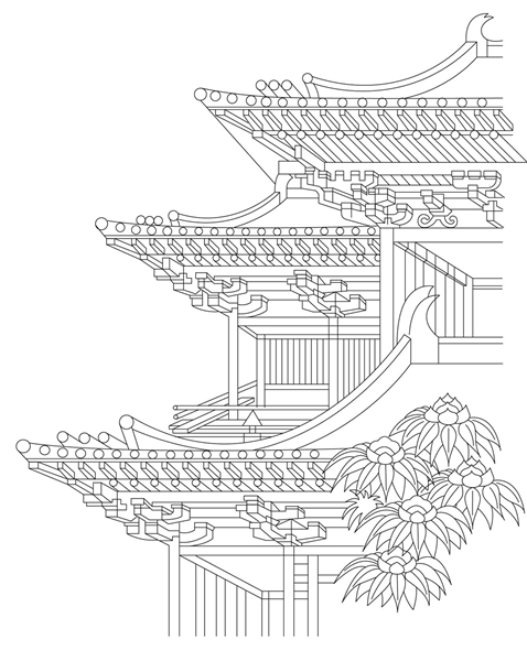 唐代古建筑简笔画图片